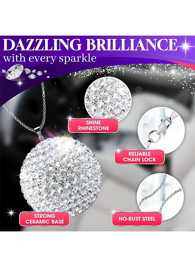 Bling Car Accessories - Elegant 1.37" Crystal Ball Rear View Mirror Charm with Hand-Set Sparkling Rhinestone and 17.7" Long Chain - Bling Rear View Mirror Accessories, Crystal Car Hanging Ornament - Image 4